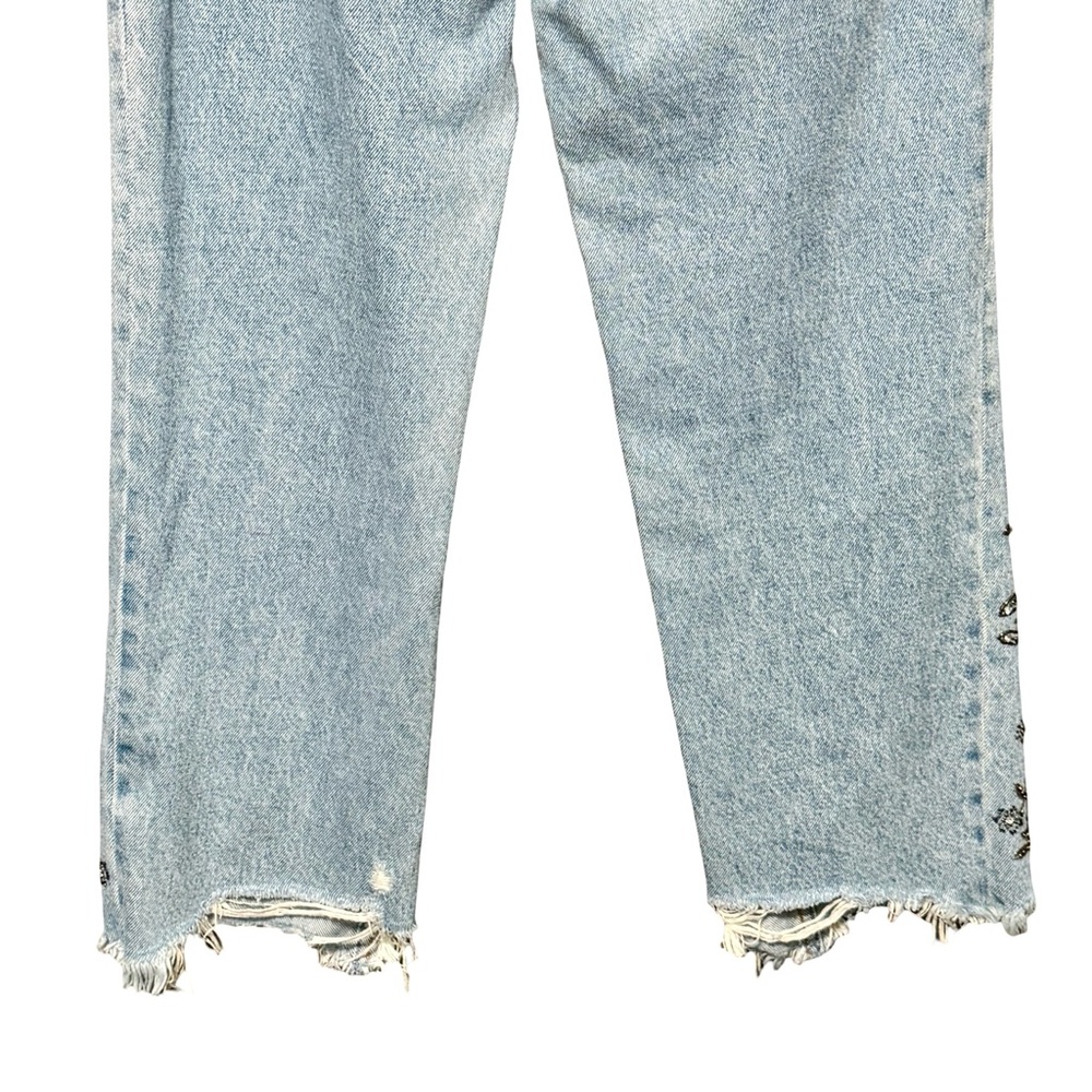 Abercrombie and Fitch Annie High Rise Straight Raw Hem Beaded Embroidered Jeans - Picture 12 of 13